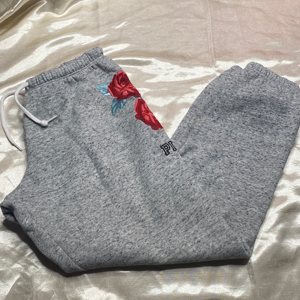 RARE Pink Vs rosé embroidered sweats size small
